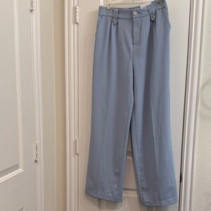 Nicole Miller Light Blue Mid-Rise Wide Leg Trousers